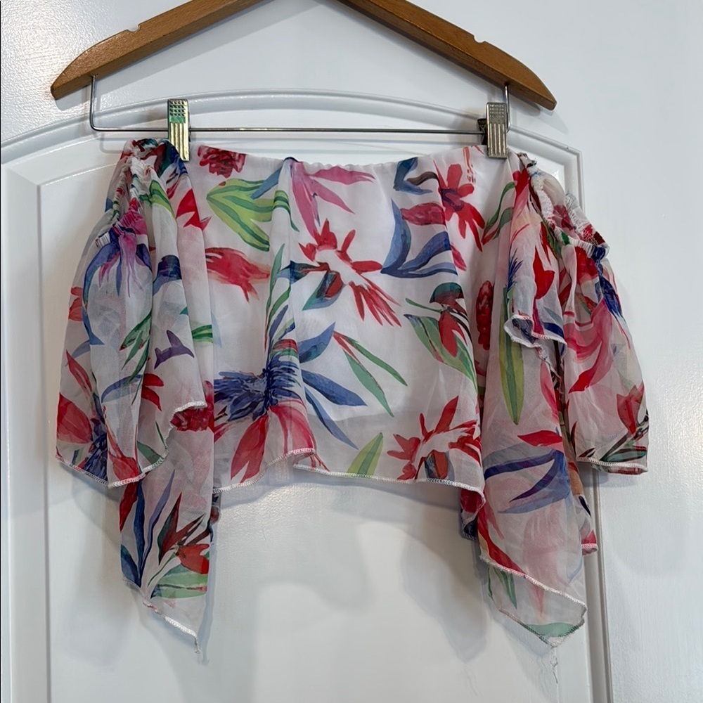 Floral Off-Shoulder Sheer Top Tie Up Back